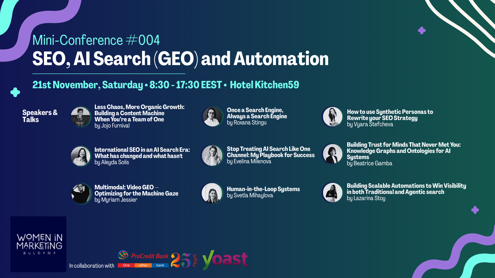 Mini-Conference #004 — SEO, AI Search (GEO) and Automation, 21 November, Hotel Kitchen59: speakers and talks